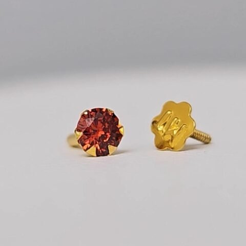 9K Yellow Gold Ruby-Red Crystal Screw Stud Earrings