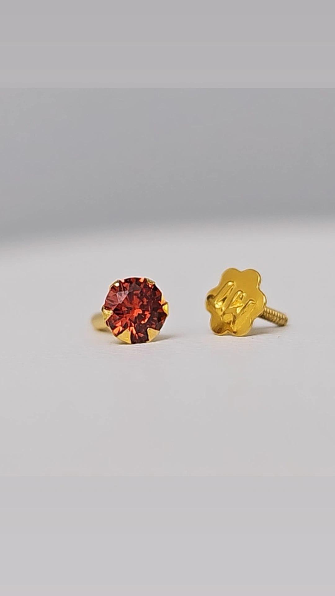 9K Yellow Gold Ruby-Red Crystal Screw Stud Earrings