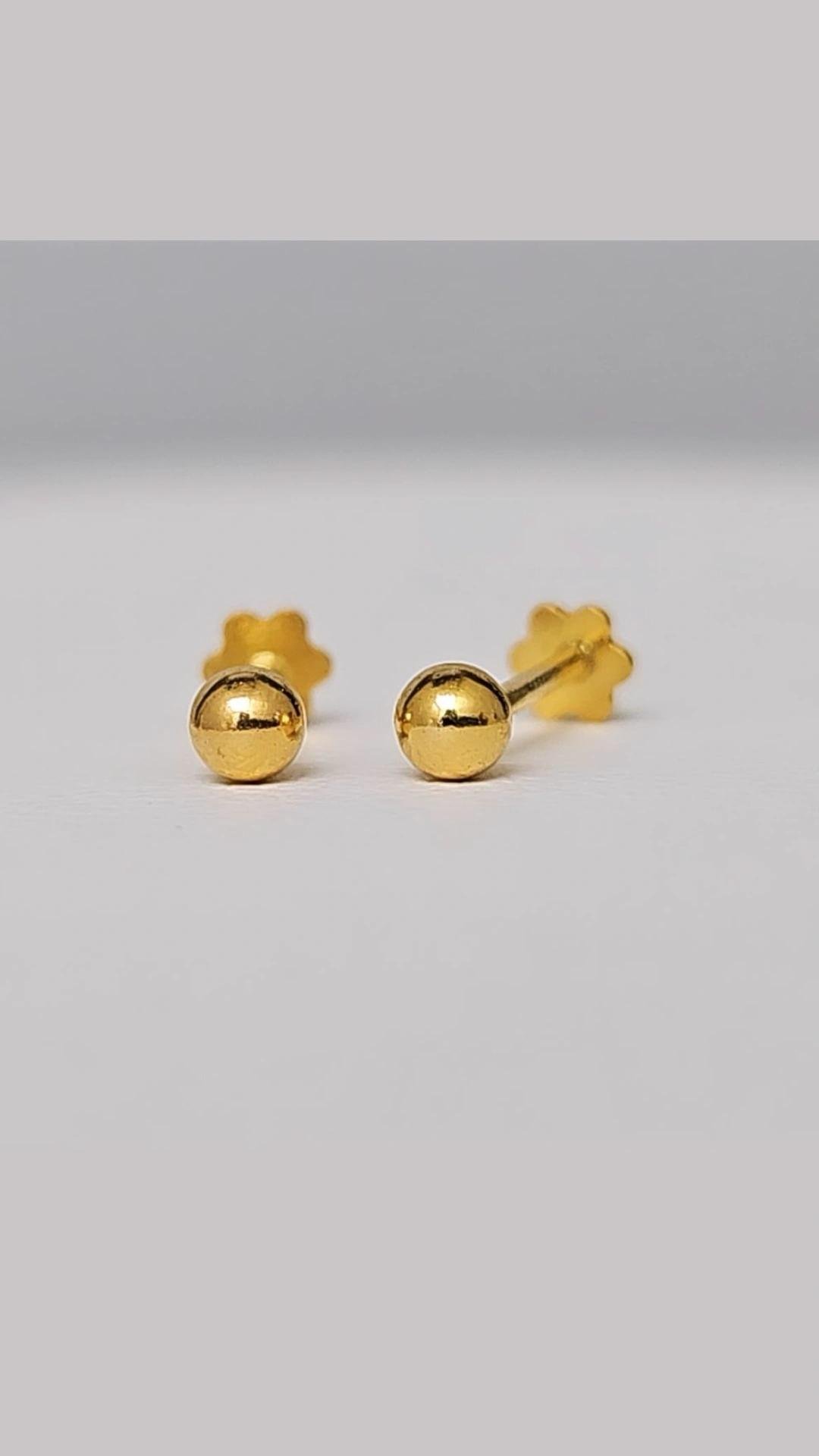 Minimalist 9K Yellow Gold Ball Screw Back Ear Studs - Image 3