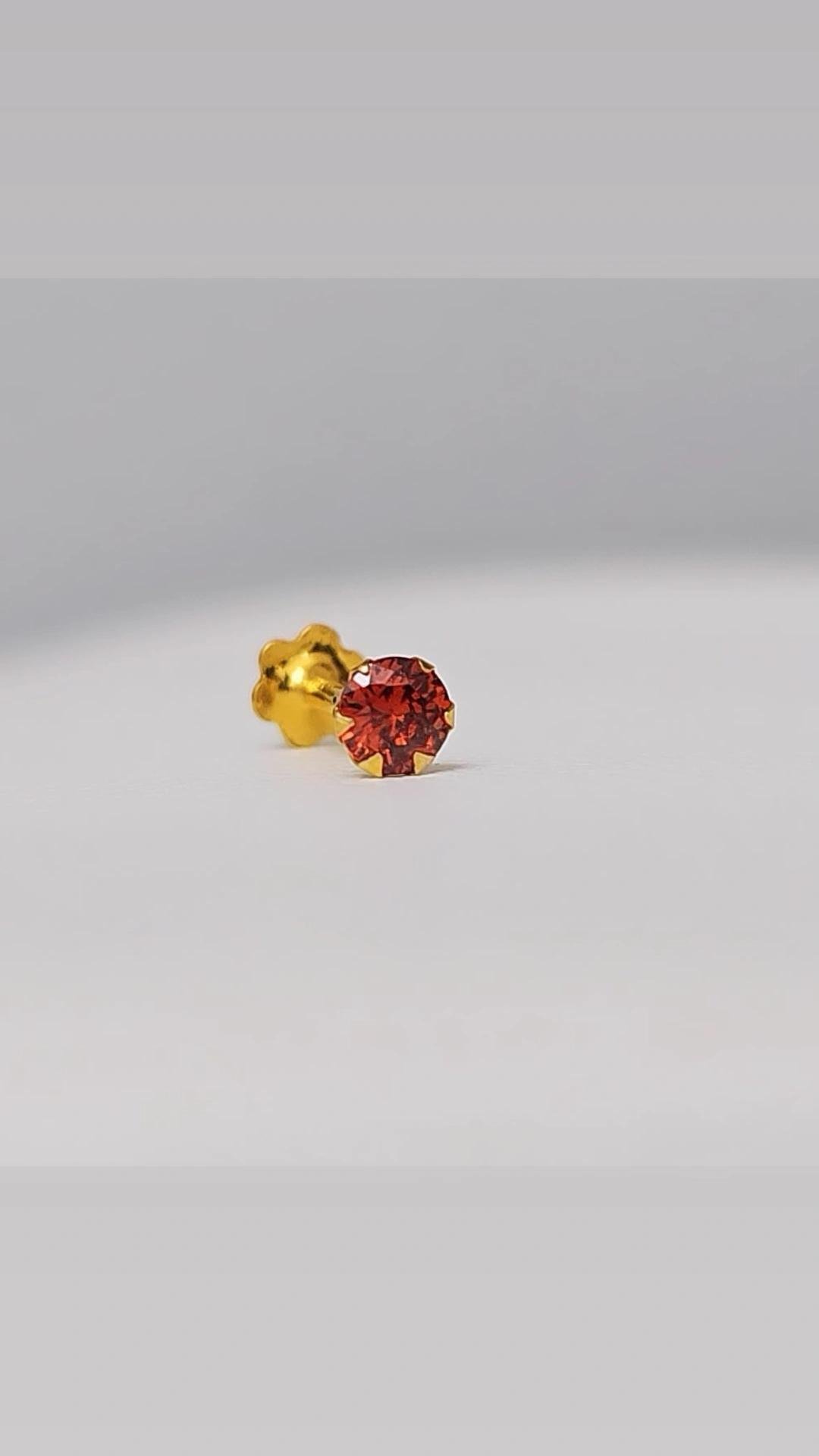 9K Yellow Gold Ruby-Red Crystal Screw Stud Earrings - Image 2