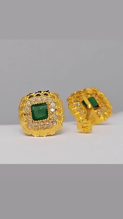 18K Gold Square Emerald Halo Screw Stud Earrings - Image 5
