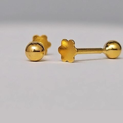Minimalist 9K Yellow Gold Ball Screw Back Ear Studs