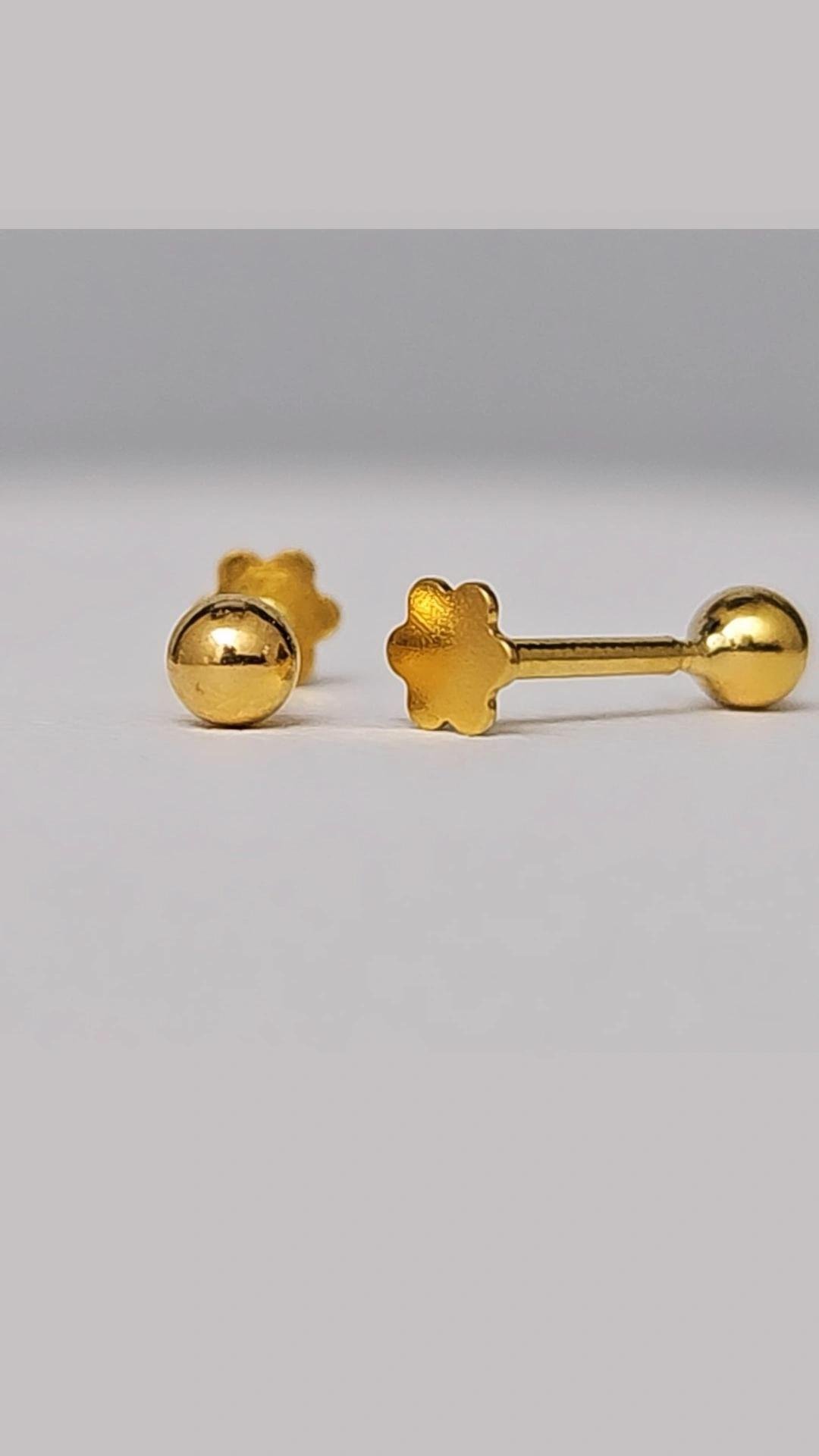 Minimalist 9K Yellow Gold Ball Screw Back Ear Studs