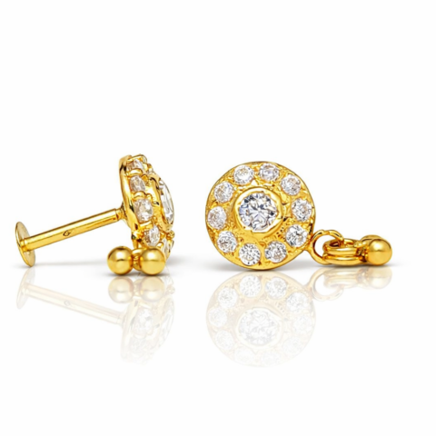 18 Carat Gold cz Diamond Halo Ear Studs – Elegant Round Design