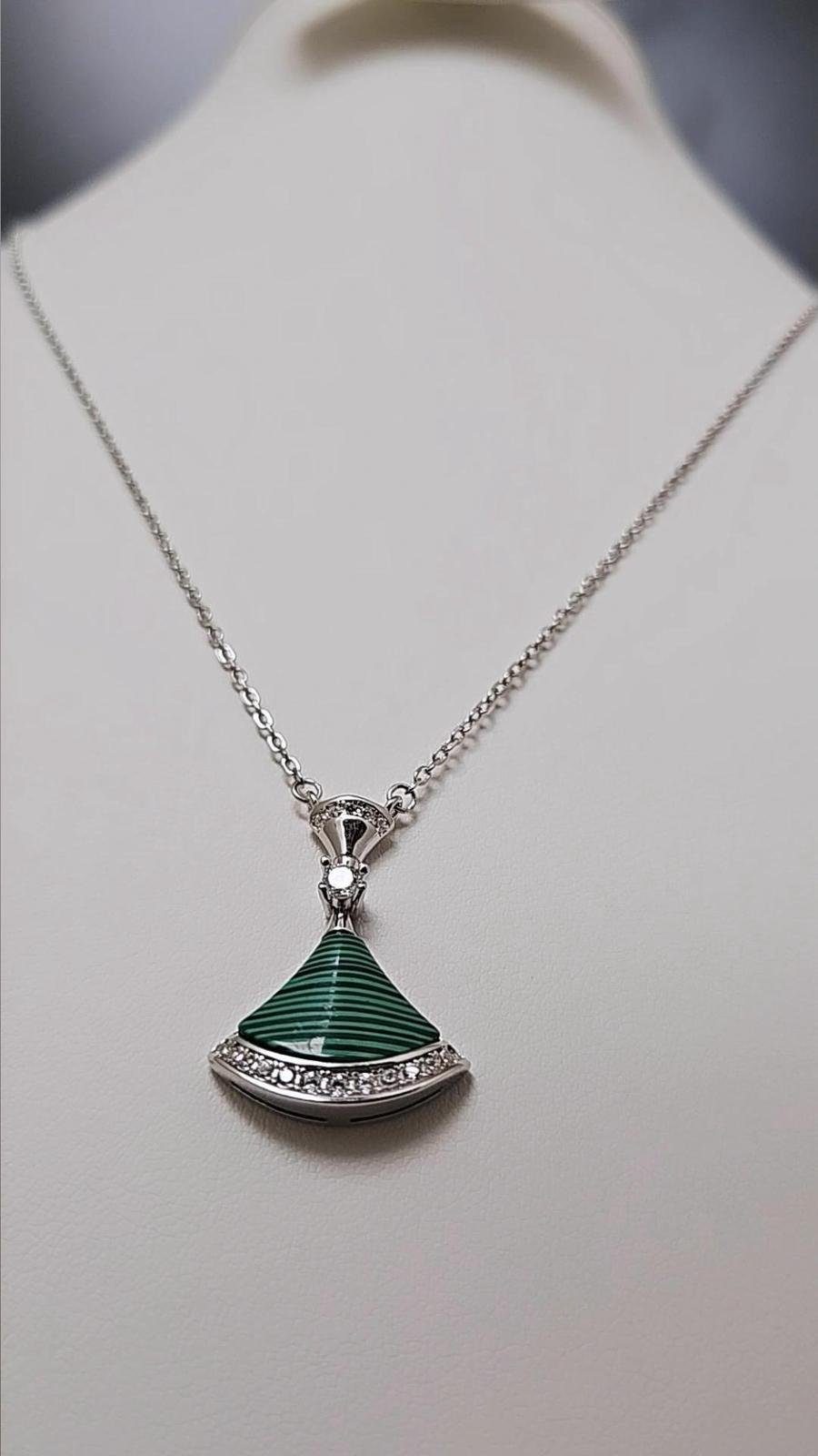 925 Sterling Silver cz Green Stone Pendant Necklace - Image 4