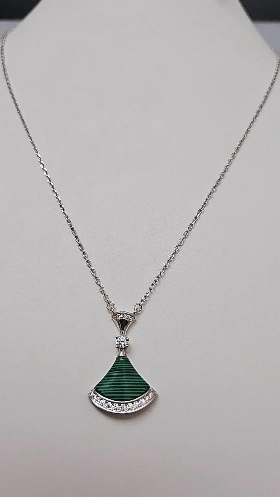 925 Sterling Silver cz Green Stone Pendant Necklace - Image 5